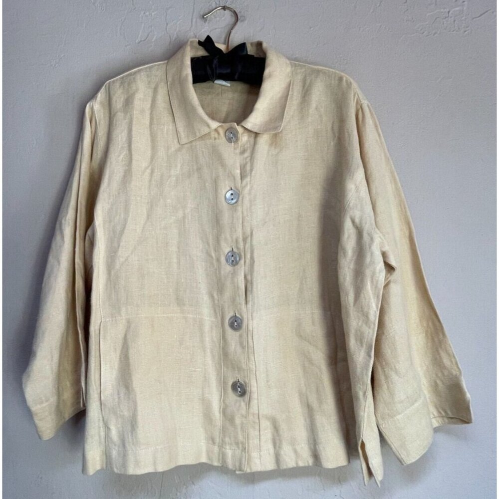 Vintage Carol Anderson Collection Womens ButtonFront Linen Jacket Medium Yellow